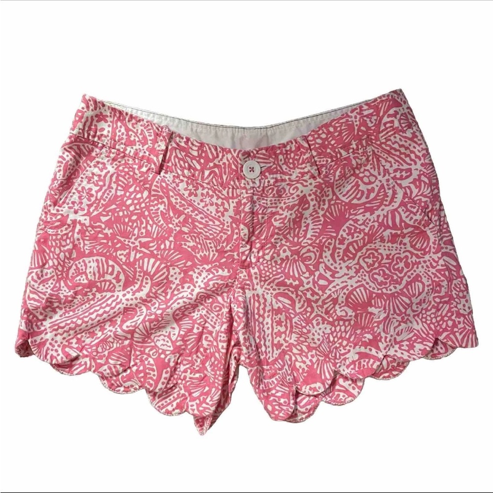 Lilly Pulitzer Shorts Womens The  Buttercup Preppy Scalloped Pink White Size 0